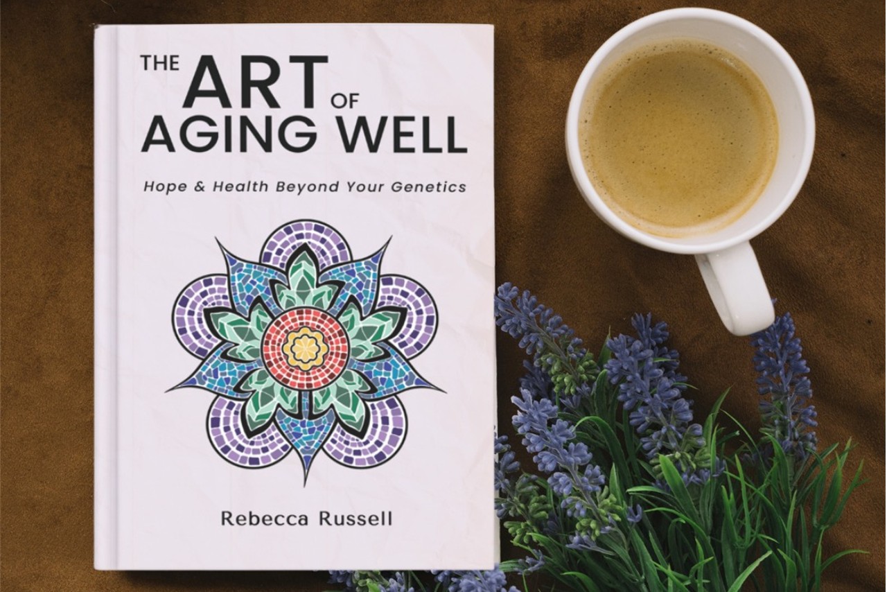Book beside lavender and cup of coffee.