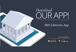 Illustration of a library building sitting on top of a smart phone