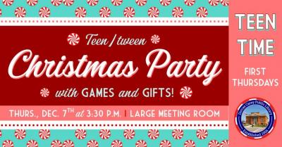 Unwind after school with a different activity every month – games, crafts, snacks and more!  Teen Time is the first Thursday of the month for grades 6 – 12 and runs September – May.   This month’s activity will be a Christmas Party with games and gifts!! 